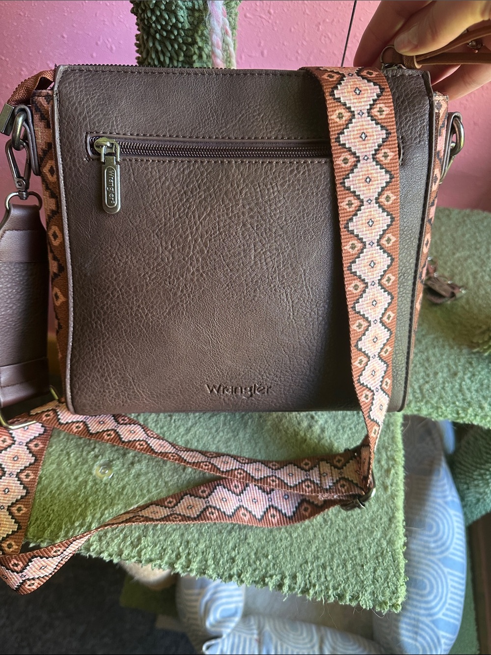 Wrangler Aztec Crossbody Purse with Guitar Strap and Matching Wallet Set - Picture 10 of 12